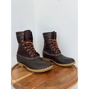 L.L. Bean Duck Boots Mens 10M Brown Leather Waterproof Rain Snow Made in USA
